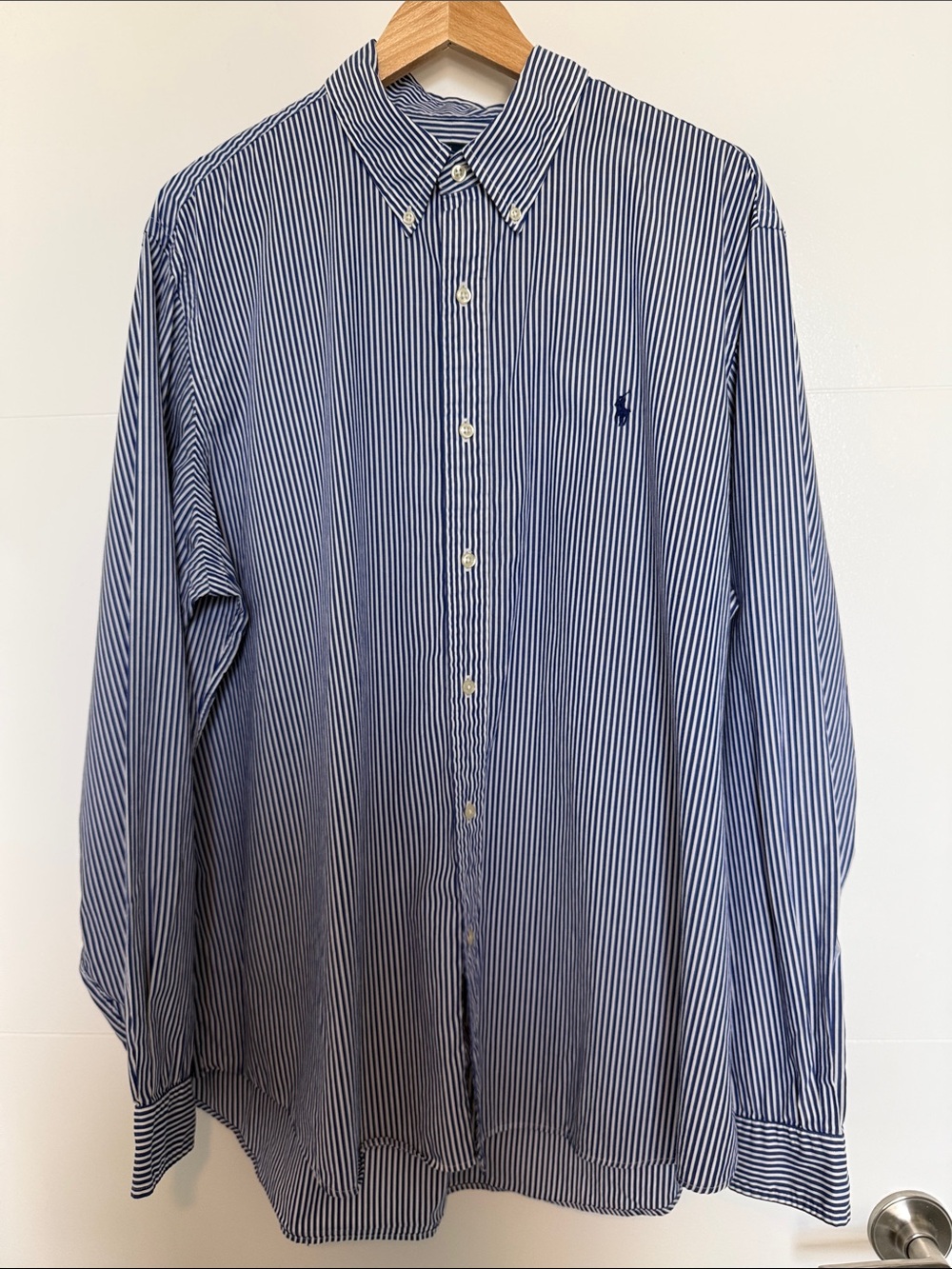 Ralph Lauren Navy and White Vertical Stripe Button-Down Shirt